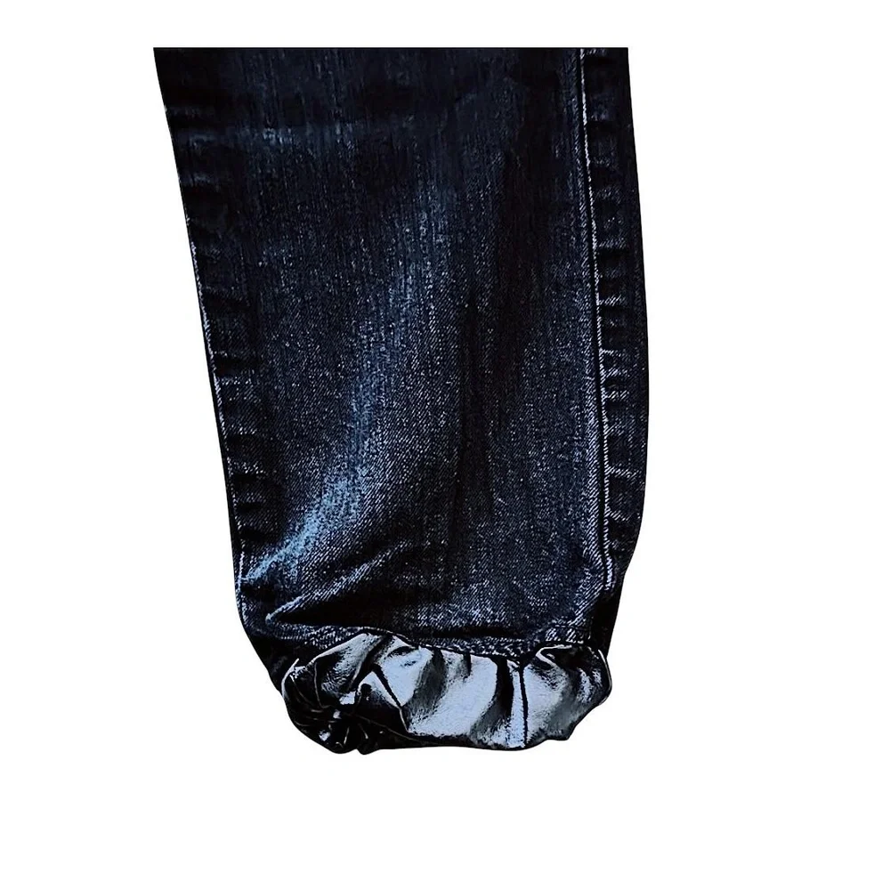 PD&C‎ Mens Dark Denim Black Faux Leather Jeans Joggers Streetwear Casual